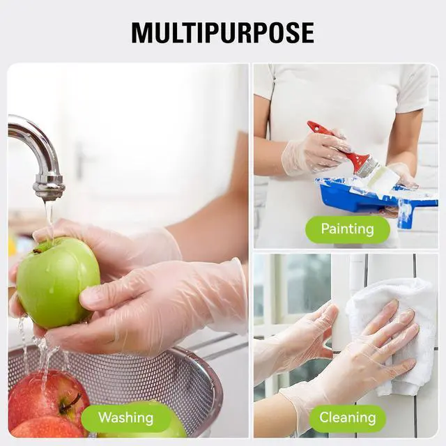 Alt view image 6 of 6 - Disposable Vinyl Gloves, Food Safe, Latex-Free Powder-Free Clear Plastic Gloves for Cooking, House Clean, Food Prep (200, Medium)