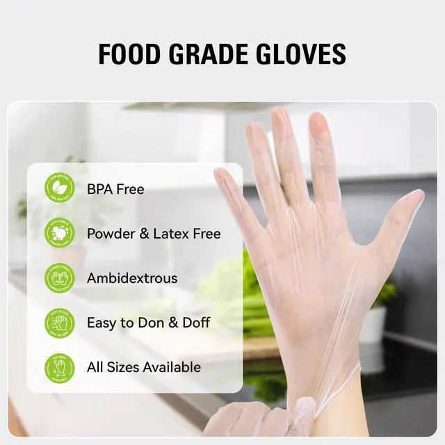 Alt view image 4 of 6 - Disposable Vinyl Gloves, Food Safe, Latex-Free Powder-Free Clear Plastic Gloves for Cooking, House Clean, Food Prep (200, Medium)