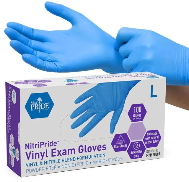 Main image of Nitrile/Vinyl Blend Exam Gloves, Powder-Free, Latex-Free, Disposable, Non-Sterile, Blue, Large (Box of 100)