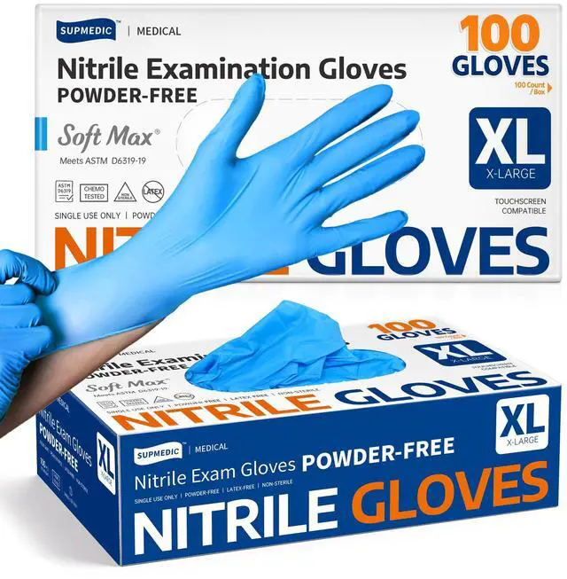 Main image of Medical Nitrile Exam Gloves, Latex-Free, Powder-Free, Food Safe, Cooking Food Prep, Disposable Gloves, Blue, 100 Pcs (X-Large)