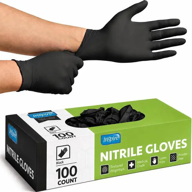 Main image of Black Nitrile Disposable Gloves | 4.5 Nitrile Disposable Safety Medical Cleaning Gloves (Black - Box Of 100, Large)