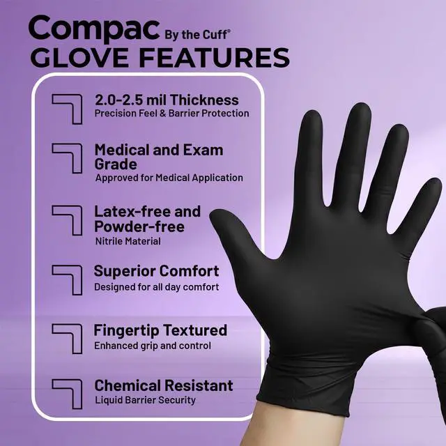 Alt view image 3 of 7 - Black Disposable Nitrile Gloves Latex Free 2.5 Mil, Powder Free, Food Safe Gloves, Dental Medical & Kitchen - Cleaning & Tattoo Supplies (Small, 100 Count)
