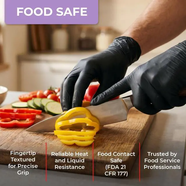 Alt view image 5 of 7 - Black Disposable Nitrile Gloves Latex Free 2.5 Mil, Powder Free, Food Safe Gloves, Dental Medical & Kitchen - Cleaning & Tattoo Supplies (Small, 100 Count)