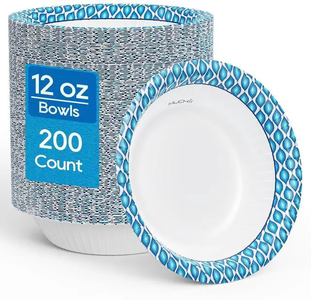 Main image of 12 Oz Paper Bowls 200 Counts Disposable Bowls, Printed Soak Proof Small Bowls for Breakfast, Lunch, and Dinner Meals
