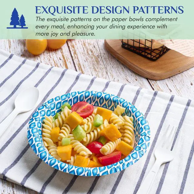 Alt view image 2 of 7 - 12 Oz Paper Bowls 200 Counts Disposable Bowls, Printed Soak Proof Small Bowls for Breakfast, Lunch, and Dinner Meals