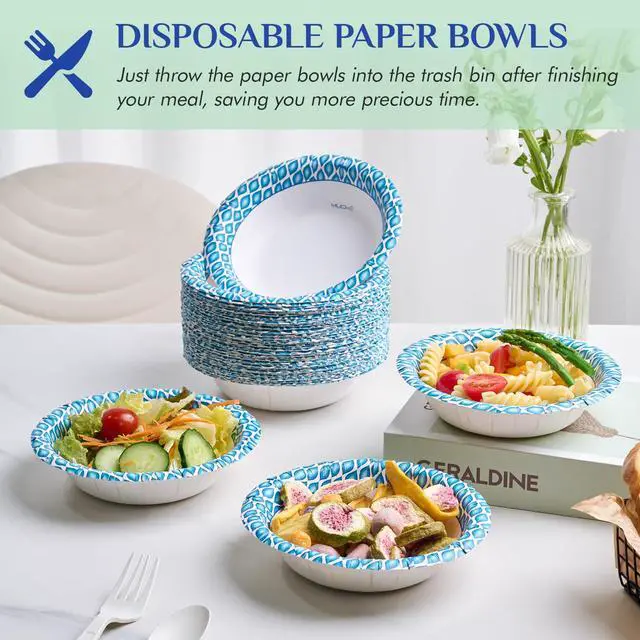 Alt view image 4 of 7 - 12 Oz Paper Bowls 200 Counts Disposable Bowls, Printed Soak Proof Small Bowls for Breakfast, Lunch, and Dinner Meals