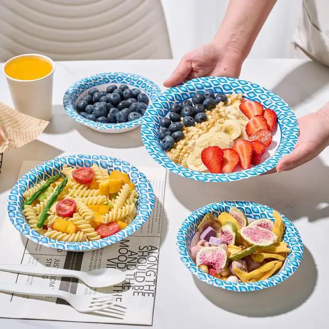 Alt view image 7 of 7 - 12 Oz Paper Bowls 200 Counts Disposable Bowls, Printed Soak Proof Small Bowls for Breakfast, Lunch, and Dinner Meals