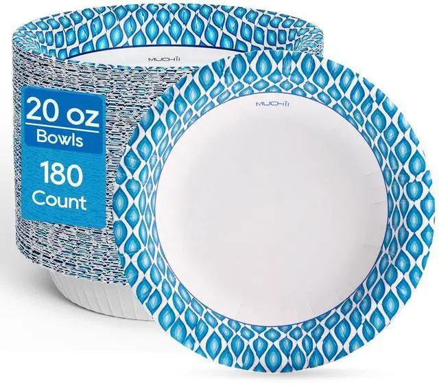 Main image of 20 Oz Paper Bowls 180 Count Disposable Bowls, Printed Soak Proof Large Bowls for Breakfast, Lunch, and Dinner Meals