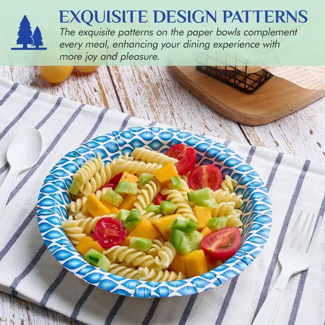 Alt view image 2 of 7 - 20 Oz Paper Bowls 180 Count Disposable Bowls, Printed Soak Proof Large Bowls for Breakfast, Lunch, and Dinner Meals