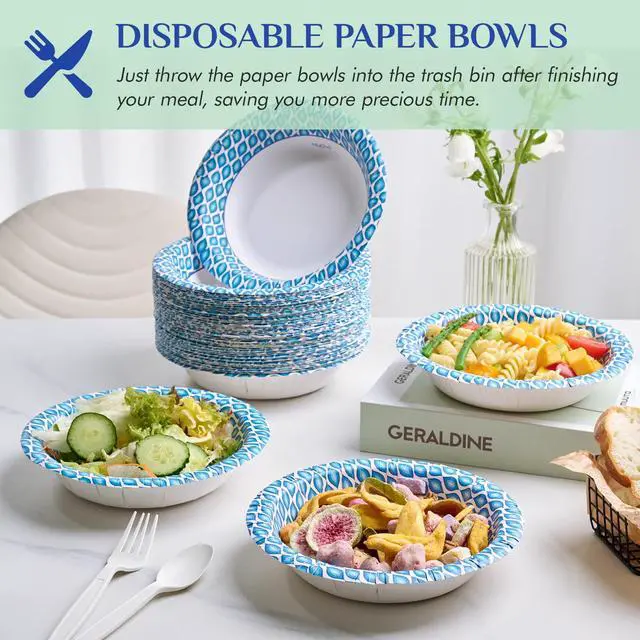 Alt view image 4 of 7 - 20 Oz Paper Bowls 180 Count Disposable Bowls, Printed Soak Proof Large Bowls for Breakfast, Lunch, and Dinner Meals