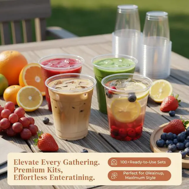 Alt view image 7 of 7 - Disposable Clear Plastic Cups with Lids and Straws,110 Pack,16 oz