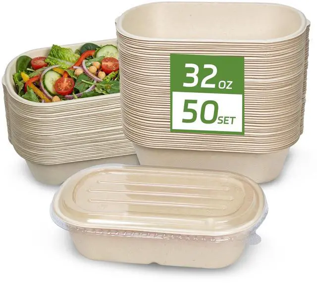 Main image of 50Pack 32 oz Disposable Meal Prep Containers Disposable Food Containers with Lids To Go Salad Bowls with lids for Lunch Pasta, Burrito, LeftoversPicnic
