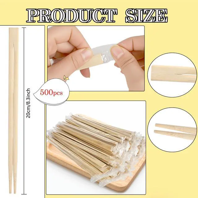 Alt view image 2 of 7 - 500 Pairs Bamboo Disposable Chopsticks 8.3 Inch Clear Individually Wrapped Wooden Chopsticks Bulk for Restaurants Takeout Sushi Noodles