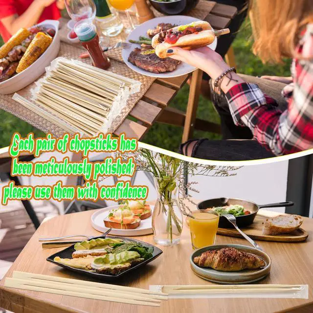 Alt view image 4 of 7 - 500 Pairs Bamboo Disposable Chopsticks 8.3 Inch Clear Individually Wrapped Wooden Chopsticks Bulk for Restaurants Takeout Sushi Noodles