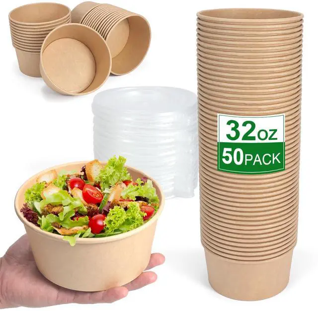 Main image of 50 Pcs 32 Oz disposable meal prep containerspaper bowls with lidsdisposable soup bowlssoup bowls disposable hot/colddisposable salad bowls with lids