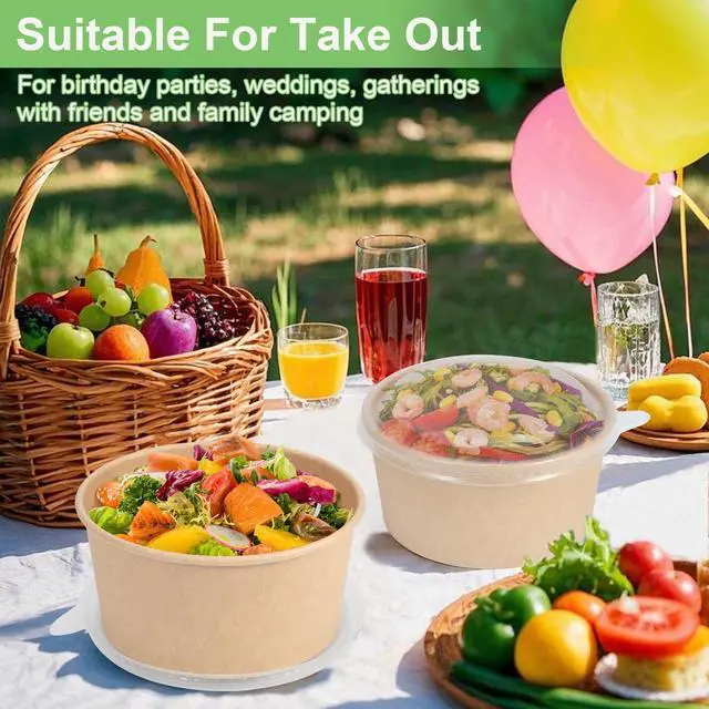 Alt view image 5 of 7 - 50 Pcs 32 Oz disposable meal prep containerspaper bowls with lidsdisposable soup bowlssoup bowls disposable hot/colddisposable salad bowls with lids