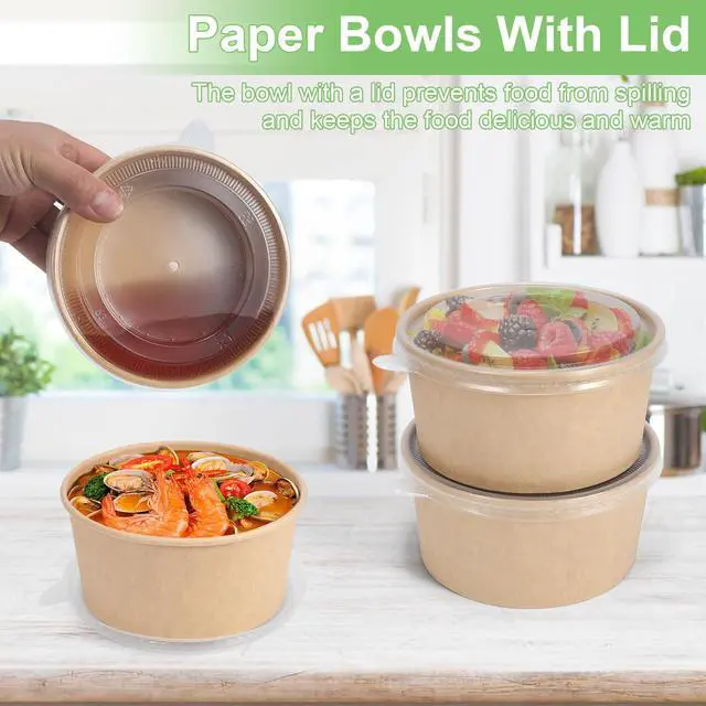 Alt view image 6 of 7 - 50 Pcs 32 Oz disposable meal prep containerspaper bowls with lidsdisposable soup bowlssoup bowls disposable hot/colddisposable salad bowls with lids