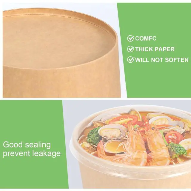 Alt view image 7 of 7 - 50 Pcs 32 Oz disposable meal prep containerspaper bowls with lidsdisposable soup bowlssoup bowls disposable hot/colddisposable salad bowls with lids