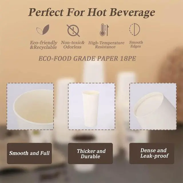 Alt view image 3 of 7 - 300 Pack Paper Cups 8 oz, Disposable Coffee Cups, Paper Coffee Cups 8 oz, White Hot/Cold Beverage Drinking Cup for Water Juice or Tea, Office Party Home Travel