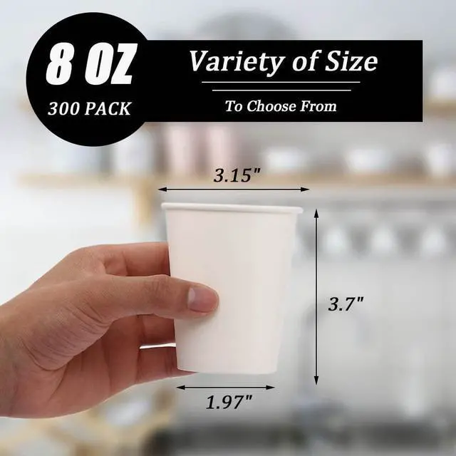 Alt view image 2 of 7 - 300 Pack Paper Cups 8 oz, Disposable Coffee Cups, Paper Coffee Cups 8 oz, White Hot/Cold Beverage Drinking Cup for Water Juice or Tea, Office Party Home Travel