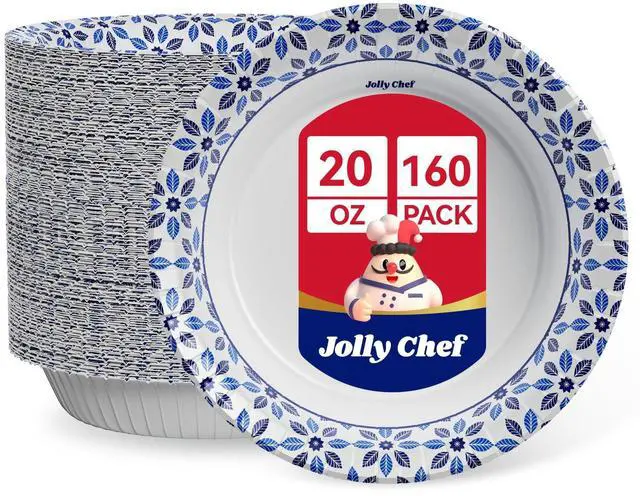 Main image of 160 Count Paper Bowls 20 oz Soak Proof, Heavy Duty Printed Disposable Bowls Bulk for Dinner or Lunch
