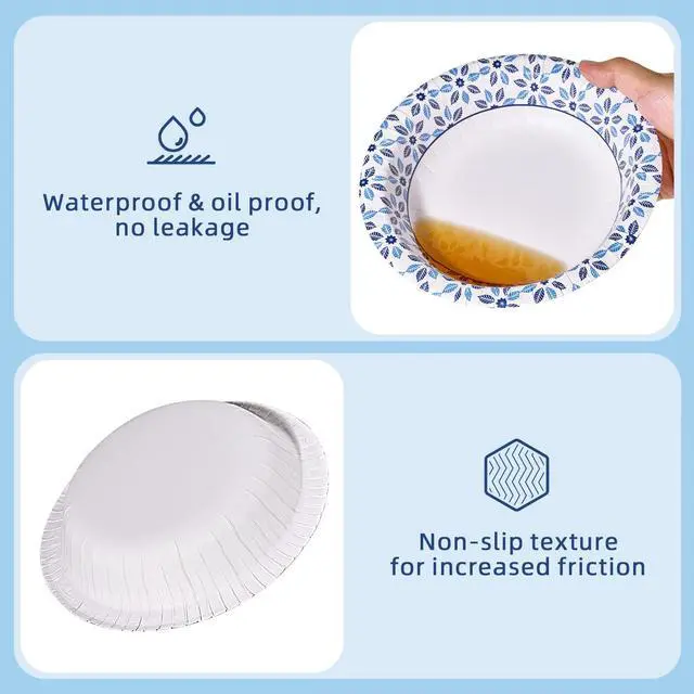Alt view image 2 of 7 - 160 Count Paper Bowls 20 oz Soak Proof, Heavy Duty Printed Disposable Bowls Bulk for Dinner or Lunch