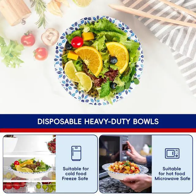 Alt view image 3 of 7 - 160 Count Paper Bowls 20 oz Soak Proof, Heavy Duty Printed Disposable Bowls Bulk for Dinner or Lunch