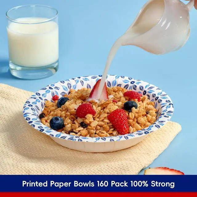 Alt view image 4 of 7 - 160 Count Paper Bowls 20 oz Soak Proof, Heavy Duty Printed Disposable Bowls Bulk for Dinner or Lunch