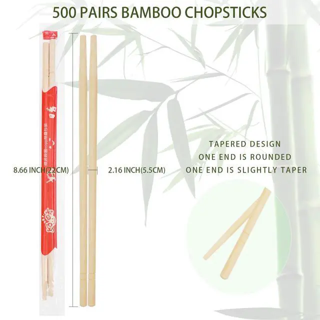 Alt view image 2 of 7 - 500 Pairs 9 Inch Disposable Bamboo Chopsticks Bulk, Individually Wrapped Separated Sleeved Chopsticks Wooden for Restaurants, Noodles, Sushi, Asian Food