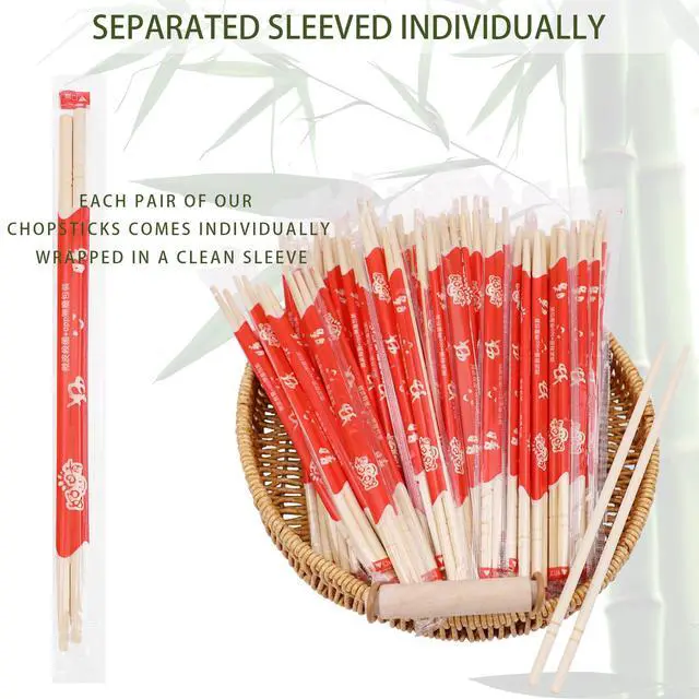 Alt view image 3 of 7 - 500 Pairs 9 Inch Disposable Bamboo Chopsticks Bulk, Individually Wrapped Separated Sleeved Chopsticks Wooden for Restaurants, Noodles, Sushi, Asian Food