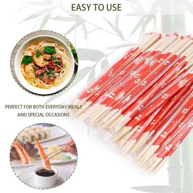 Alt view image 6 of 7 - 500 Pairs 9 Inch Disposable Bamboo Chopsticks Bulk, Individually Wrapped Separated Sleeved Chopsticks Wooden for Restaurants, Noodles, Sushi, Asian Food