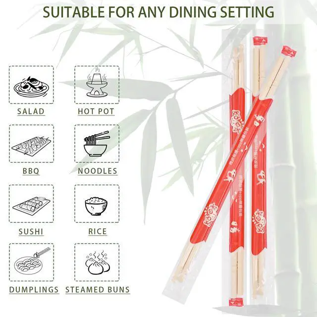 Alt view image 4 of 7 - 500 Pairs 9 Inch Disposable Bamboo Chopsticks Bulk, Individually Wrapped Separated Sleeved Chopsticks Wooden for Restaurants, Noodles, Sushi, Asian Food