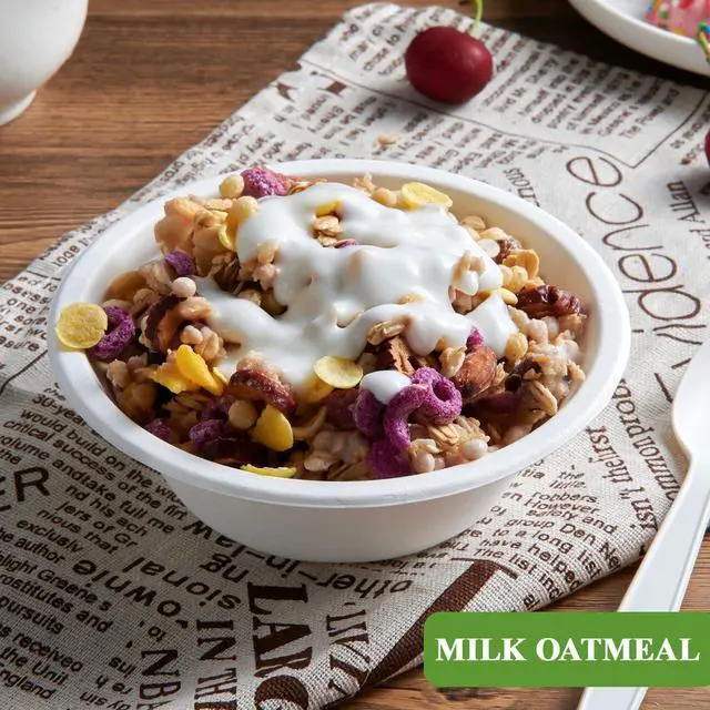 Alt view image 2 of 7 - 200 Pack 12 OZ Paper Bowls, Disposable Compostable Bowls Bulk, Eco-friendly Bagasse Bowls, Heavy-duty Bowls Perfect for Milk Cereals, Snacks, Salads