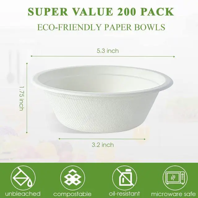 Alt view image 3 of 7 - 200 Pack 12 OZ Paper Bowls, Disposable Compostable Bowls Bulk, Eco-friendly Bagasse Bowls, Heavy-duty Bowls Perfect for Milk Cereals, Snacks, Salads