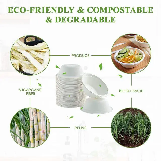 Alt view image 5 of 7 - 200 Pack 12 OZ Paper Bowls, Disposable Compostable Bowls Bulk, Eco-friendly Bagasse Bowls, Heavy-duty Bowls Perfect for Milk Cereals, Snacks, Salads