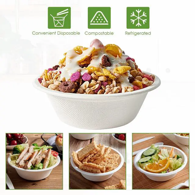 Alt view image 6 of 7 - 200 Pack 12 OZ Paper Bowls, Disposable Compostable Bowls Bulk, Eco-friendly Bagasse Bowls, Heavy-duty Bowls Perfect for Milk Cereals, Snacks, Salads