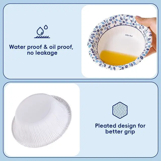 Alt view image 3 of 7 - 16 oz Paper Bowls 156 Count Soak Proof, Heavy Duty Printed Disposable Small Bowls Bulk for Dinner or Thanksgiving