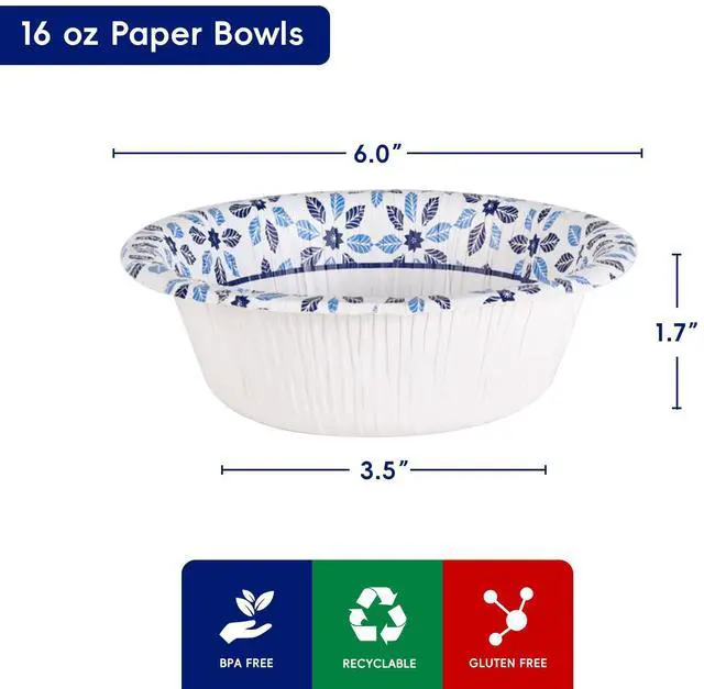 Alt view image 2 of 7 - 16 oz Paper Bowls 156 Count Soak Proof, Heavy Duty Printed Disposable Small Bowls Bulk for Dinner or Thanksgiving