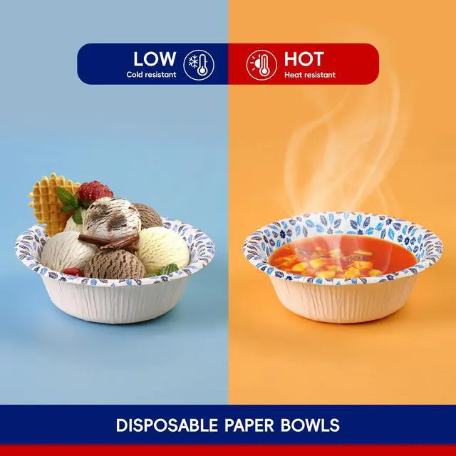 Alt view image 4 of 7 - 16 oz Paper Bowls 156 Count Soak Proof, Heavy Duty Printed Disposable Small Bowls Bulk for Dinner or Thanksgiving