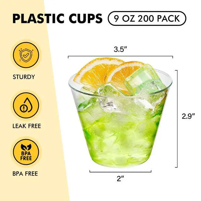 Alt view image 2 of 7 - 200 Pack 9 oz Clear Plastic Cups for Party, Disposable Clear Cup, Disposable Cups, Wine Glasses Cups, Plastic Cocktail Glasses