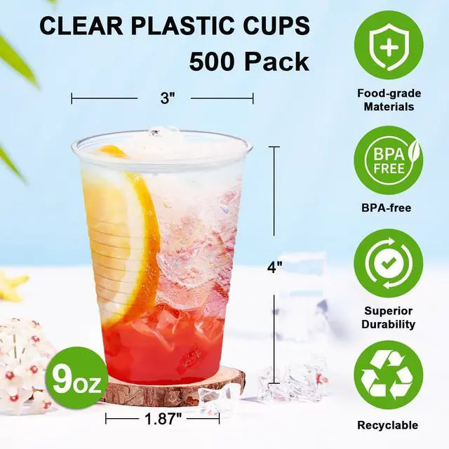 Alt view image 2 of 7 - 500 Pack 9 oz Plastic Cups, Disposable Drinking Cups, Water Cups Plastic Clear Cups for Party, Wedding, Graduation, Travel, Holiday, Events, Birthday,Cold,Hot