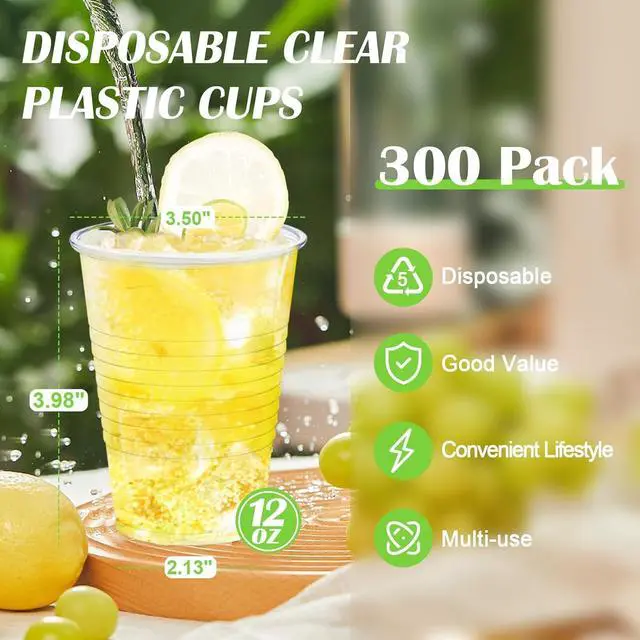 Alt view image 2 of 6 - 300 Pack 12 oz Clear Plastic Cups,12 Ounce Disposable Cold Drinking Cups for Party, Picnic, BBQ, Travel, Christmas, Events