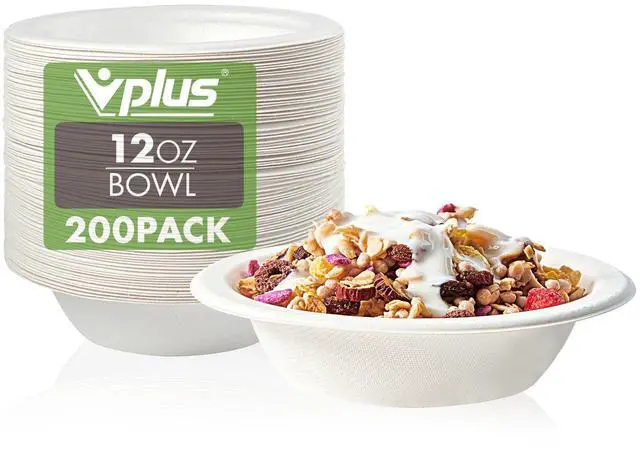 Main image of 200 Pack 12 OZ Paper Bowls, Disposable Compostable Bulk, Eco-friendly Bagasse, Heavy-duty Bowls Perfect for Milk Cereals, Snacks, Salads