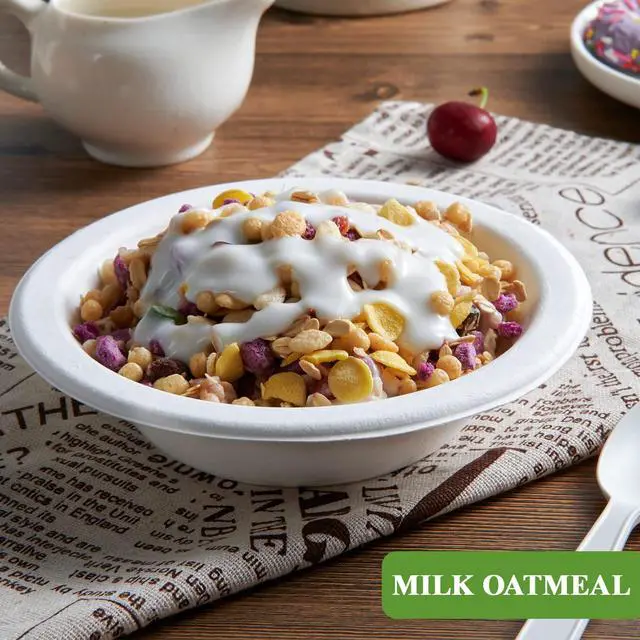 Alt view image 2 of 7 - 200 Pack 12 OZ Paper Bowls, Disposable Compostable Bulk, Eco-friendly Bagasse, Heavy-duty Bowls Perfect for Milk Cereals, Snacks, Salads