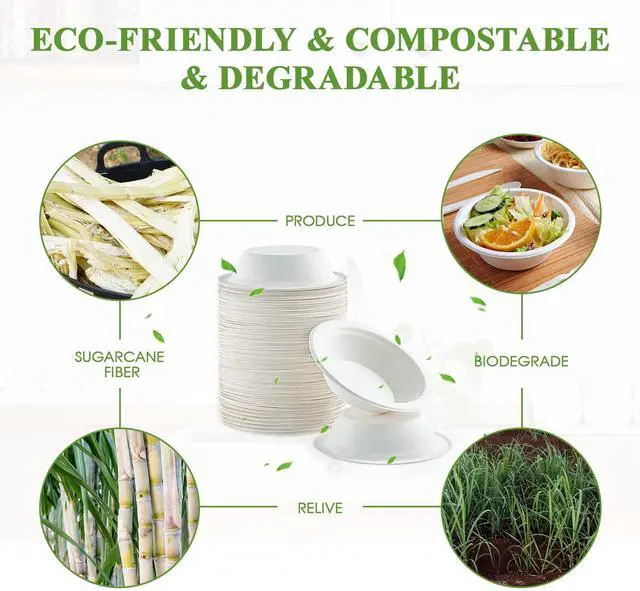 Alt view image 5 of 7 - 200 Pack 12 OZ Paper Bowls, Disposable Compostable Bulk, Eco-friendly Bagasse, Heavy-duty Bowls Perfect for Milk Cereals, Snacks, Salads