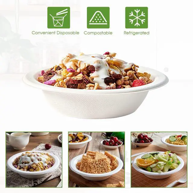 Alt view image 6 of 7 - 200 Pack 12 OZ Paper Bowls, Disposable Compostable Bulk, Eco-friendly Bagasse, Heavy-duty Bowls Perfect for Milk Cereals, Snacks, Salads