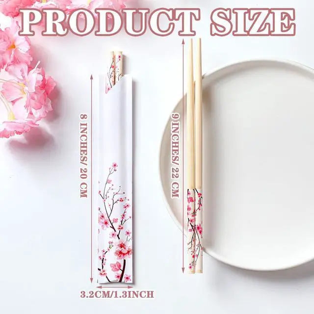 Alt view image 2 of 6 - 50 Pairs Cherry Blossom Chopsticks Bulk with Sleeved Blue Flower Disposable Bamboo Eucalyptus Chopsticks Wedding Favors Chinese Japanese Food Supply for Takeout Picnic(Cherry)