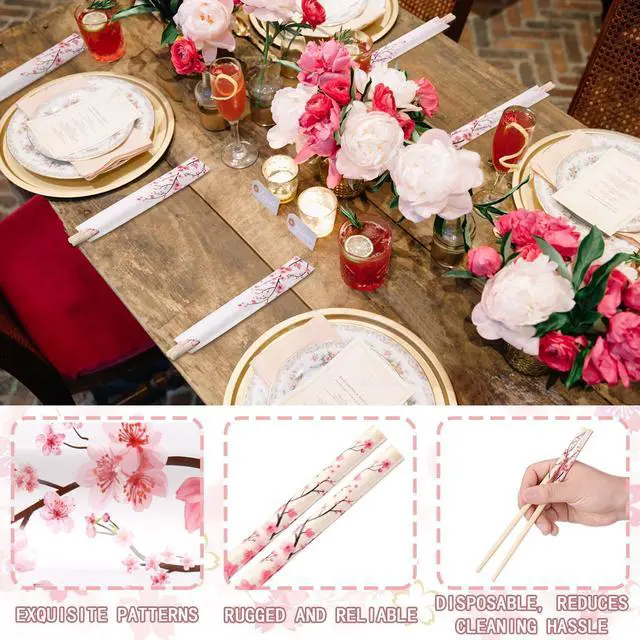 Alt view image 3 of 6 - 50 Pairs Cherry Blossom Chopsticks Bulk with Sleeved Blue Flower Disposable Bamboo Eucalyptus Chopsticks Wedding Favors Chinese Japanese Food Supply for Takeout Picnic(Cherry)