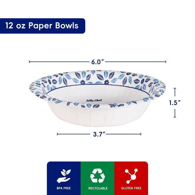 Alt view image 2 of 7 - 156 Count Paper Bowls 12 oz Soak Proof, Heavy Duty Printed Disposable Small Bowls Bulk for Dinner or Thanksgiving