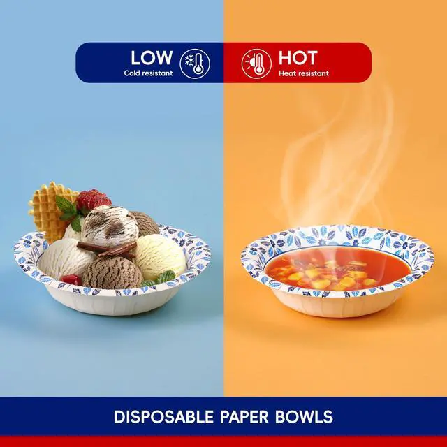 Alt view image 4 of 7 - 156 Count Paper Bowls 12 oz Soak Proof, Heavy Duty Printed Disposable Small Bowls Bulk for Dinner or Thanksgiving